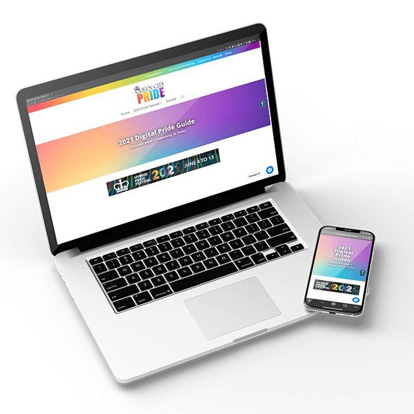 The Digital Pride Guide on a laptop and smartphone The Digital Pride Guide on a laptop and smartphone