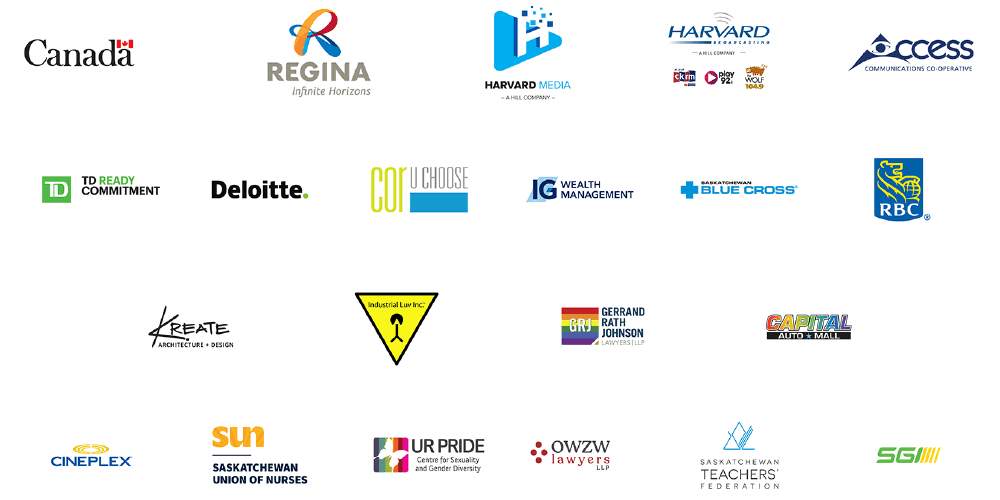 2021-sponsor-cloud A collection of logos representing the businesses that sponsored Pride in 2021.